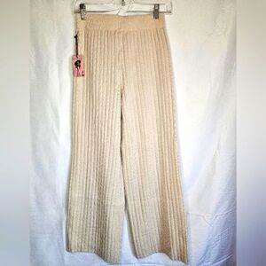 NWT Sincerely Jules Cream Ribbed Knit High Rise Pants Women Medium